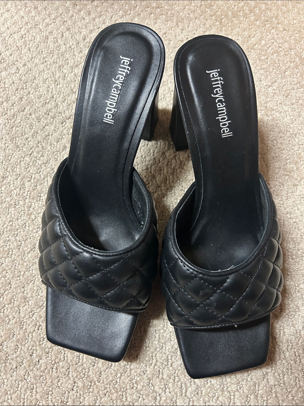 Jeffrey Campbell Black Quilted Square-Toe Slide Mules